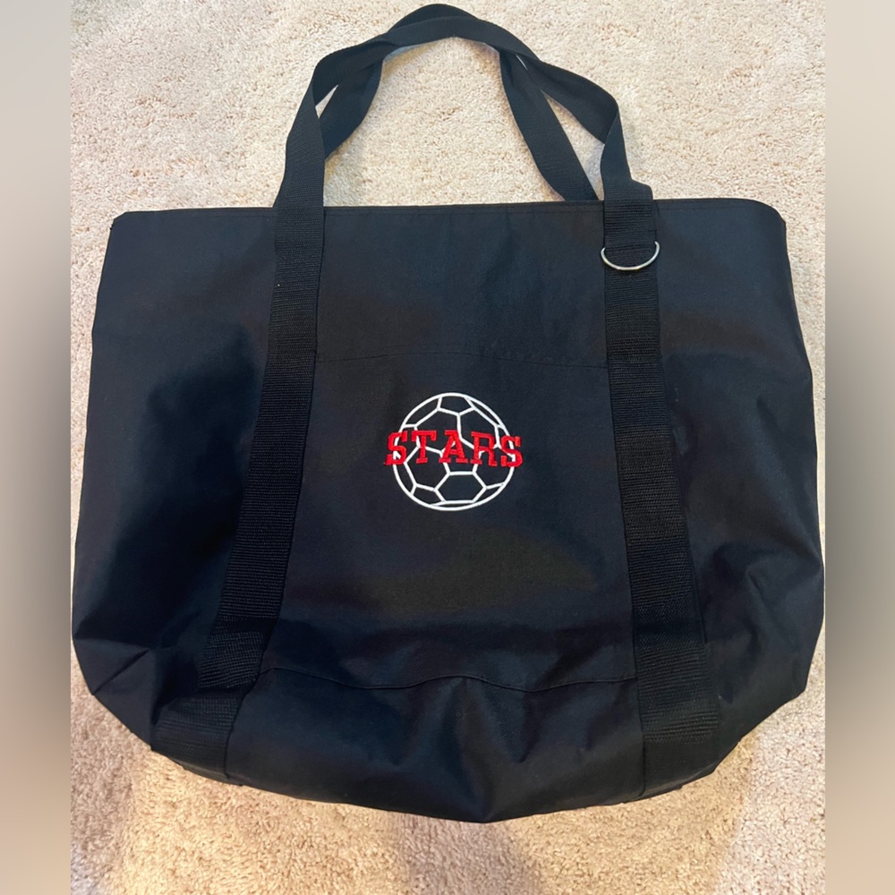 Initials Inc Large Black Team Gear Soccer Tote Embroidered Soccer Stars NEW